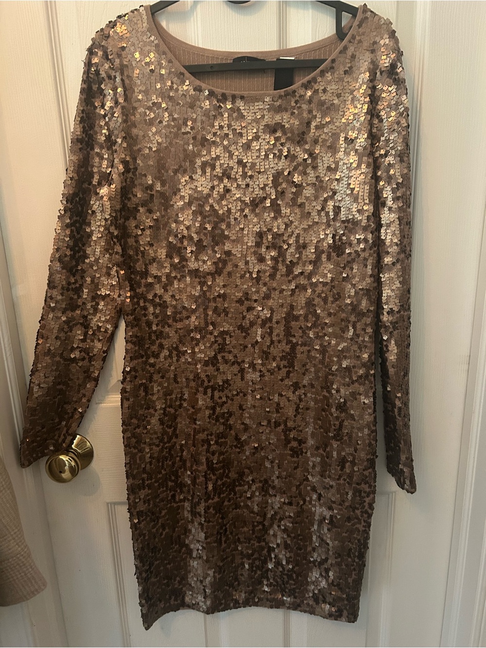 Moda International Copper Sequin Long Sleeve Sheath Dress